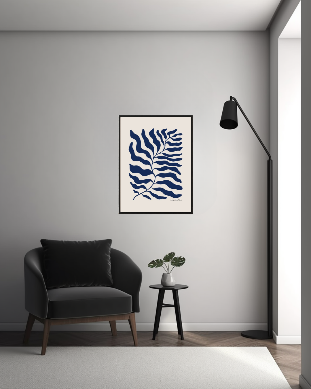 Indigo Leaf Art Print – Modern Botanical Framed Artwork - Pepper