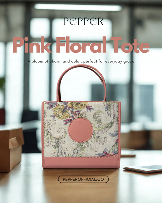 Pink Floral Tote - Stylish Floral Tote for Everyday Use - Pepper