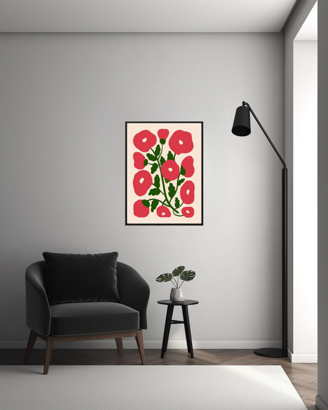 Bold Bloom – Modern Floral Print Artwork (Printed, Framed & Delivered) - Pepper