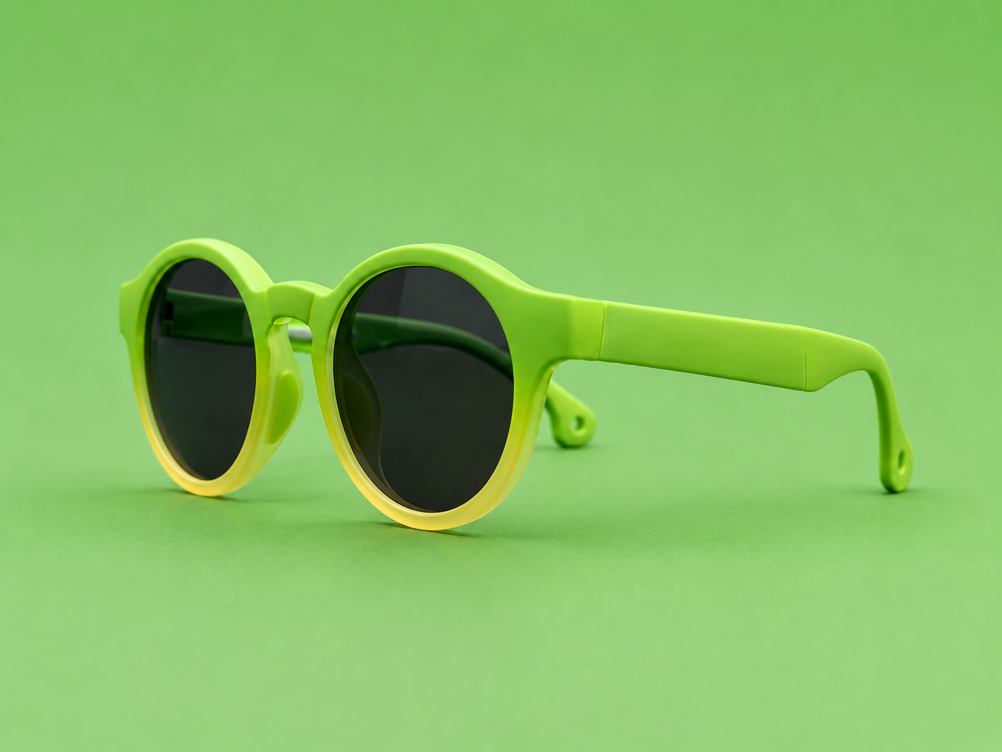 Kids Sunglasses — PS07 "Kiwi Fade" Round | Smoke Grey Lenses