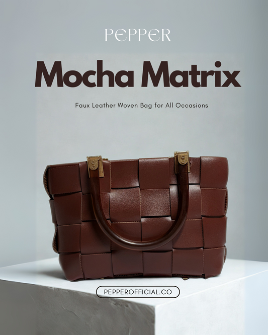 Woven Handbag Mocha Matrix - Stylish and Functional Accessory - Pepper