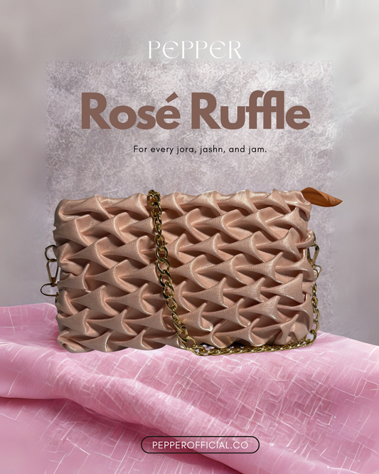 Clutch Sling Bag in Rosé Ruffle Design - Pepper